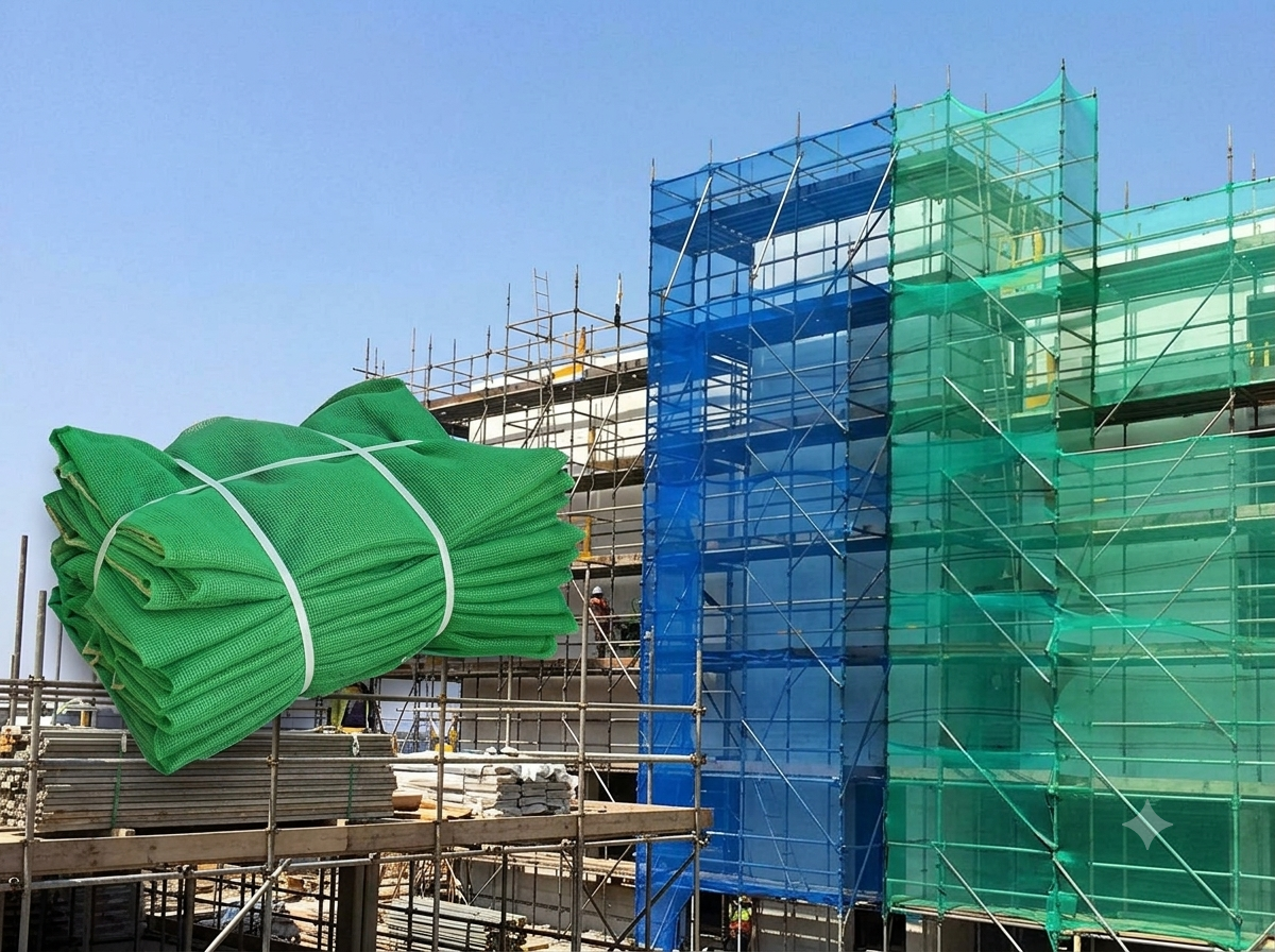 Building covering safety net on Hyderabad construction site