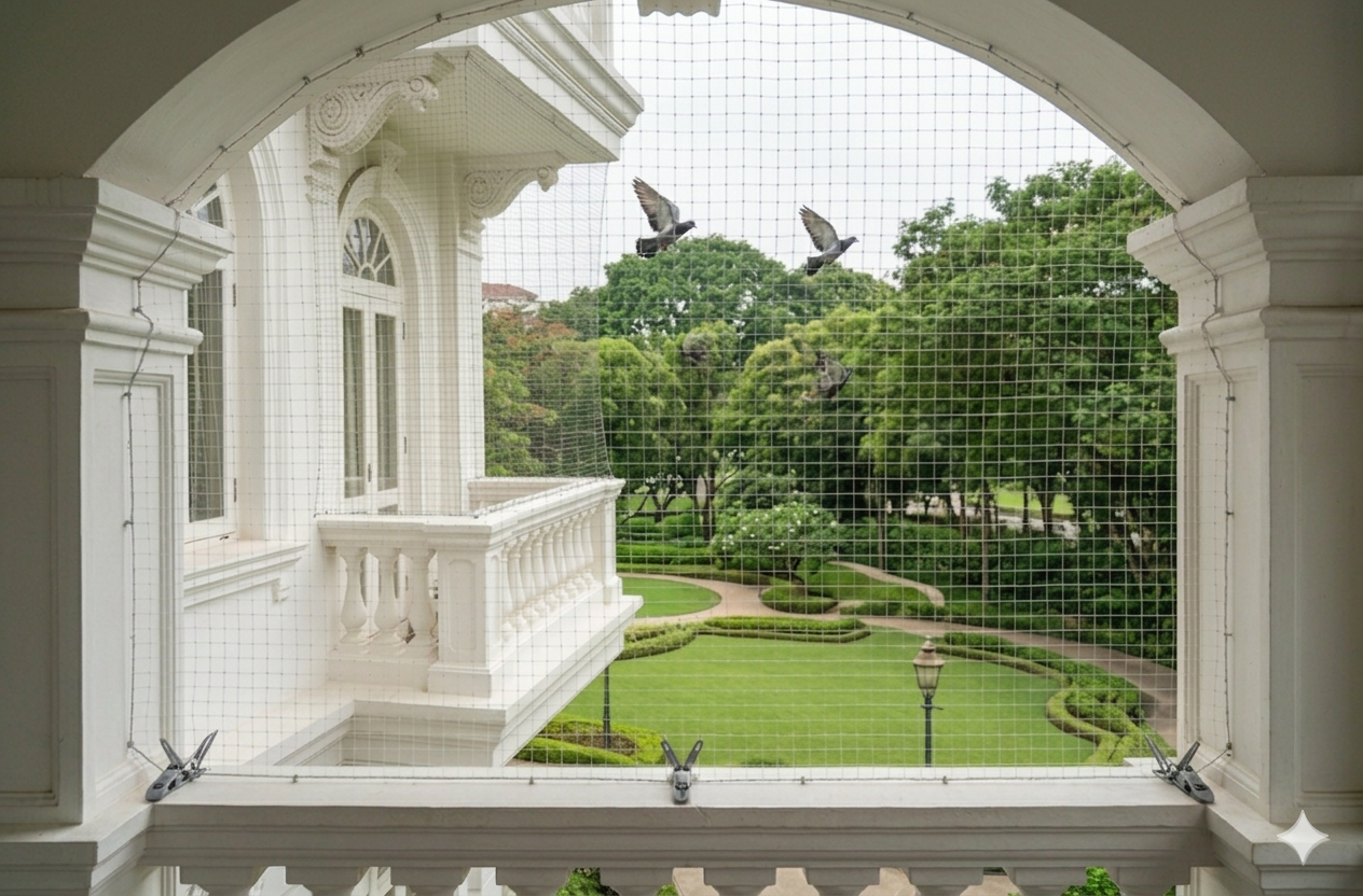 Pigeon deterrent net installed on balcony in Hyderabad